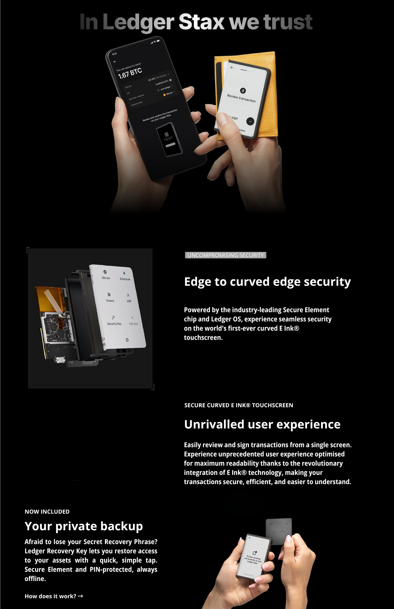 Ledger Stax™ 附帶 Ledger Recovery Key 恢復鑰匙及保護殻